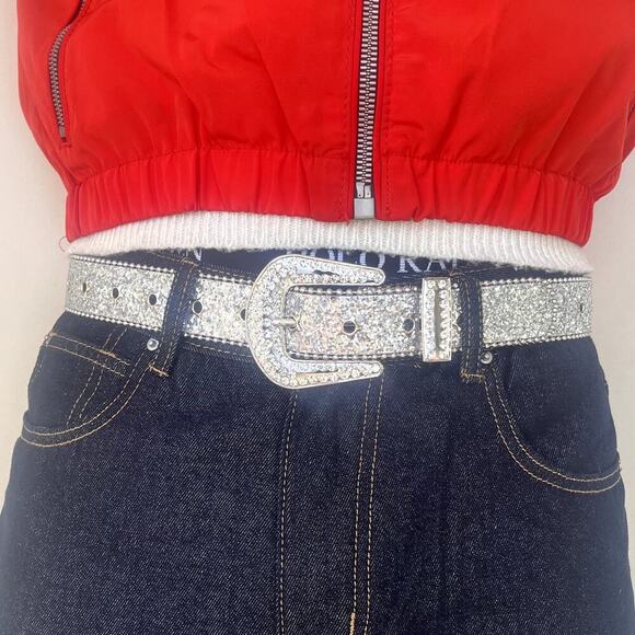 Y2k 2000s silver star rhinestone crystal grunge goth emo punk belt - Picture 1 of 8